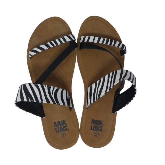 Muk Luks Dahlia Black White Striped Open Toe Strappy Slide Sandals Womens 9 - Picture 7 of 12